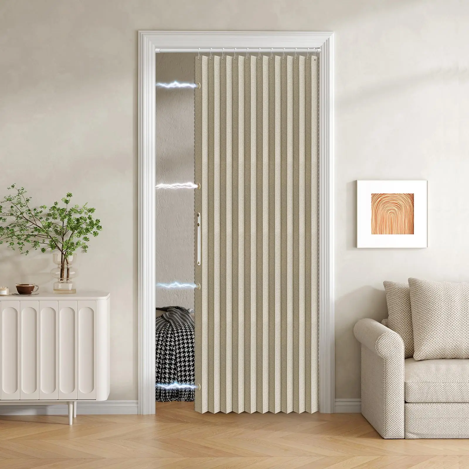 Solid Color Magnetic Folding Door Curtain, 1 Count Blackout Curtain, Light Control Door Curtain, Curtain Blinds, Window Curtain, Home Decor for Living