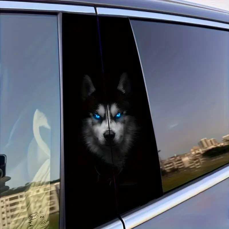 2Pcs Blue Eyed Husky Car Sticker - Waterproof Vinyl Sticker for Car Window Protection, Scratch Protection and B-Post Trim, Creative DIY Vehicle Door Post, Single Use, Car Window Sticker, Husky Theme Design, Durable, Car Decals