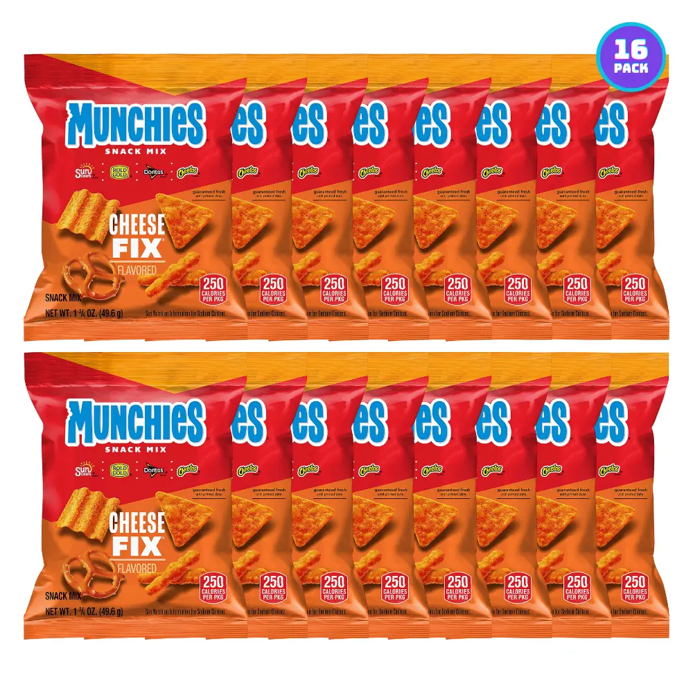 Fritolay Munchies Snack Mix Cheese Fix 16 Pack Crunchy Cheese Crackers Pretzels & Savory Snacks 1.75 oz Bags Bold Cheesy Flavor Individually Sealed
