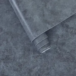 16"x118" Thick Dark Blue Grey Concrete Wallpaper Peel and Stick  Glossy Textured Gray Concrete Contact Paper Vinyl Wrap Self Adhesive Cement Tile Sticker for Countertops Kitchen Walls