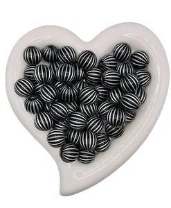 Bold Elegant Bead Mix with Black-and-Silver Stripes Glittering Metallic Hearts for Creative Jewelry Making Projects