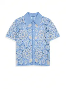 Men's Floral Knit Sweater, Casual Business Popl Neck Cardigan, Short Sleeve Long Fit, Suitable for Daily Home Outdoor Vacation Wear