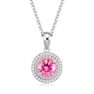 1ct Tiered Pink Moissanite Pendant Necklace (6.5mm) Jewelry Perfect Birthday Mother’s Day Christmas Gift for Women