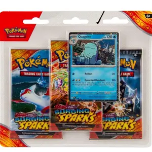 Pokemon TCG: Scarlet & Violet Surging Sparks 3 Pack Blister with 10 Cards, 1 Basic Energy, Foil Promo Card Featuring Zapdos or Quagensire, 6-Game Set