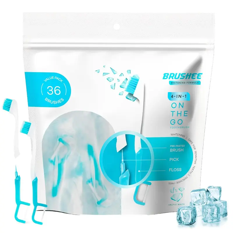 Brushee 4-in-1 On-the-Go Toothbrush - Paste, Brush, Pick, Floss - Arctic White Oral Comfort