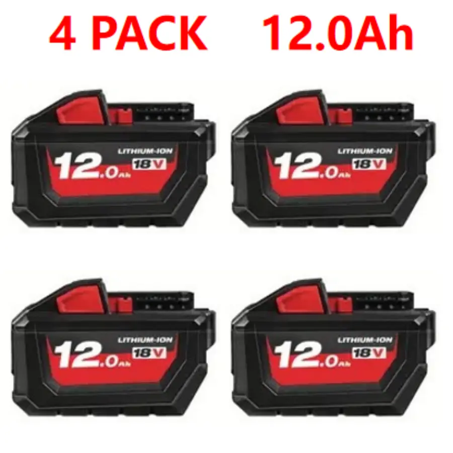 M18 18V 12Ah High-Capacity Lithium Battery Replacement 4-Pack, Cordless Tool Batteries with LED Indicator for 18V Cordless Power Tools