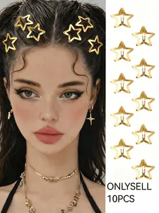 10 Pcs Women's Star Bb Clips, Flat Hair Clips, Hair Clips for Styling, Fashionable Simple Shiny Design Hair Accessories, Versatile for Daily Use, Office, Dates, Parties