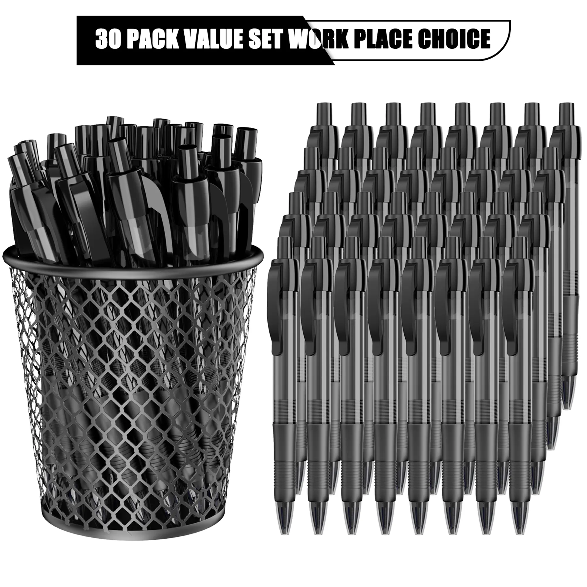 【BackToSchool】30 Pack Ballpoint Pens Bulk, Retractable Black Pens Ballpoint Medium Point 1.0 mm with Super Soft Grip, No Bleed Ink Pens Smooth Writing, School, Office, Teacher Supplies, Best Gifts for Coworkers
