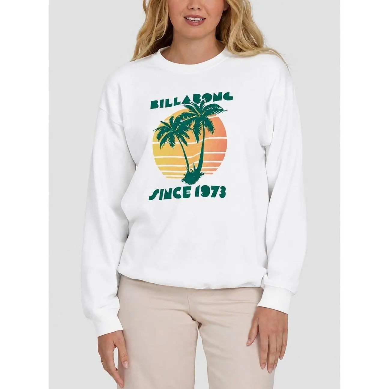 Title:  Billabong Since 1973 Palm Tree Graphic Sweatshirt White Vintage Surf Crewneck Pullover Women’s Casual Beachwear X