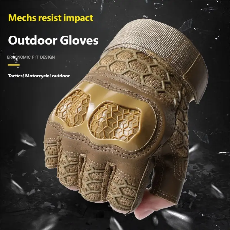 Half-Finger Anti-Slip Cycling Gloves, Outdoor Sports Motorcycle Off-Road Wear-Resistant Fall-Proof Joint Protection Gloves
