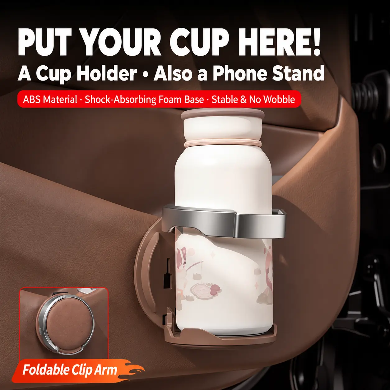 Foldable Car Door Cup Holder, Multifunctional Vehicle Drink Holder & Storage Organizer, Space-Saving Water Bottle Bracket for Car Door, Stable Auto Cup Holder Stand for Travel & Daily Use