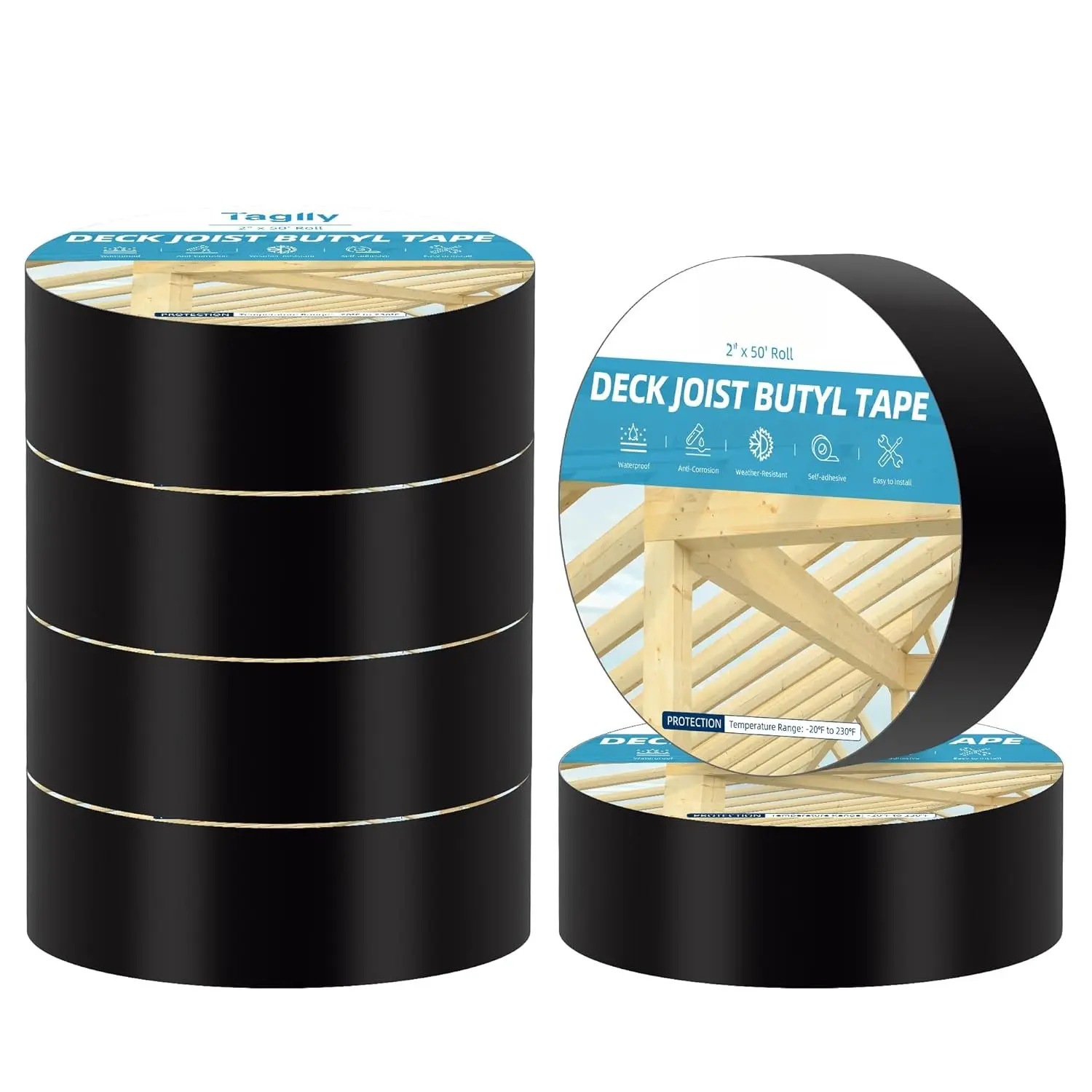 Butyl Joist Tape for Decking 2" x 50', 6 Rolls Weather-Resistant Deck Joist Tape,  and Anti-, Self-Adhesive Flashing Joists Tape for  Decks Beams Roof