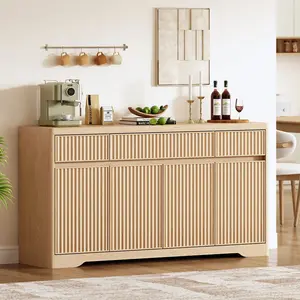 57 Inch Fluted Buffet Cabinet with Storage Natural Oak