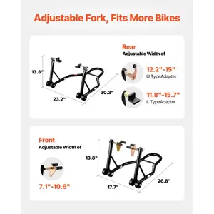 VEVOR Motorcycle Stand Lift, 1100lbs Capacity Front Rear Combo Stand Lift, Front Wheel Dual-Fork Stand, Rear U+L Fork Swingarm Spool Stand, for Most Yamaha Honda Kawasaki Suzuki Motorcycles, Black