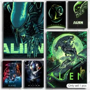 Sci-Fi A-Alien movie Painting Calligraphy Premium Textured Canvas Wall Art Poster – High-Quality Fabric Print with Rich Color & Matte Finish, Modern Aesthetic Decor for Living Room, Bedroom, Office & Creative Interior