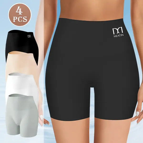 QUASTI 4Pcs Women's High Waist Safety Base Shorts ,Slip Shorts for Women Under Dress,Boyshorts Panties Anti Chafing Boyshorts Smooth Shapewear Shorts,No rolling down, No tight binding, Invisible under any outfits for confident daily wear