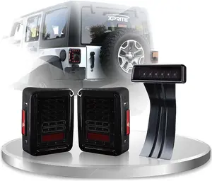 Xprite Smoked Lens Red LED Tail Lights and Smoke 3rd LED Brake Light Assembly Compatible with Jeep Wrangler JK JKU 2007-2018