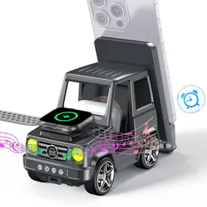 6-in-1 Wireless Charging Station with Bluetooth Speaker, Alarm Clock & Night Light – Compatible with iPhone, AirPods & Apple Watch – Fun Desk Organizer Gift Idea Stereo Cellphone Smartphone Charger