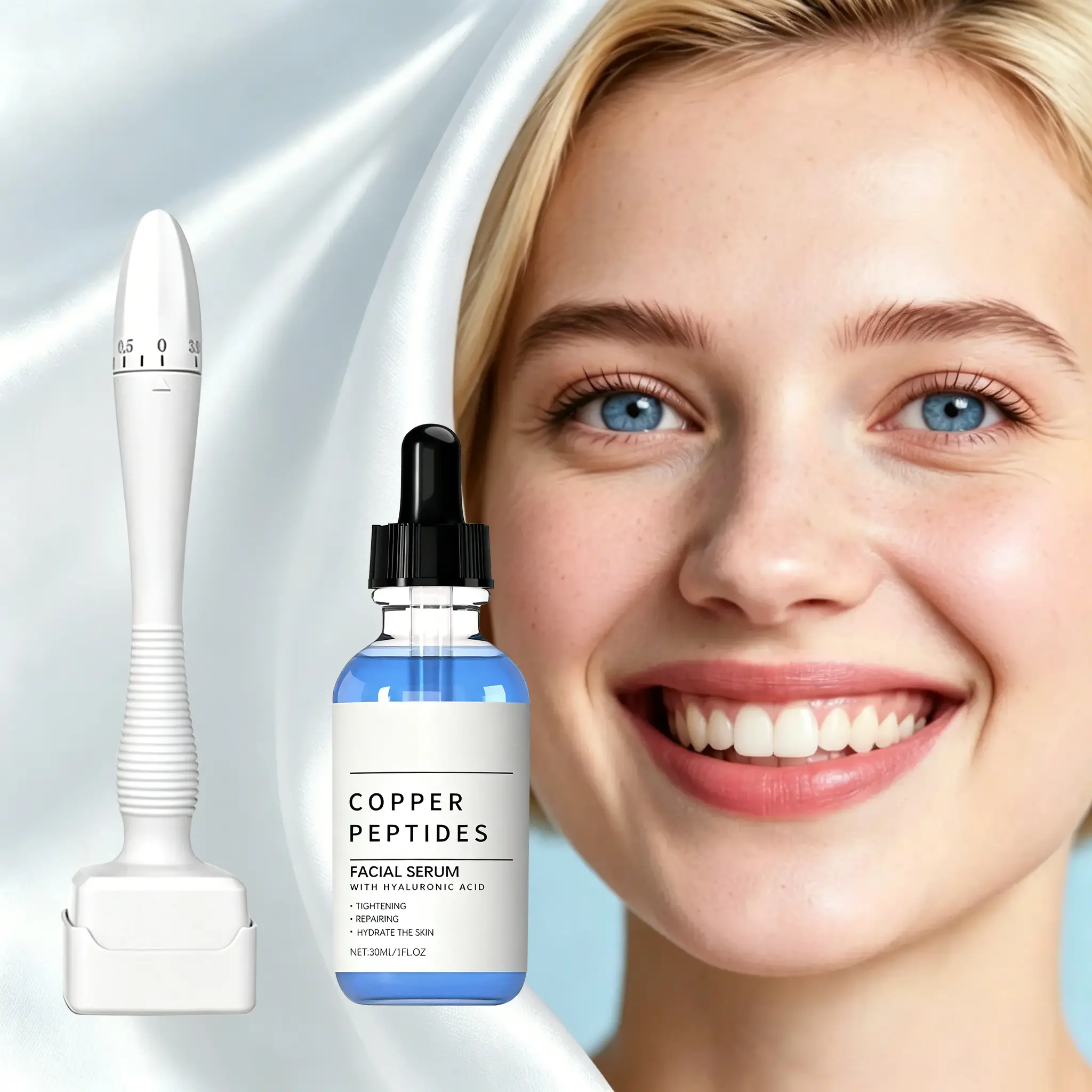 0.25mm Titanium Facial Beauty Tool & GHK-Cu Copper Peptide Serum Set - Hydrating Hyaluronic Acid Serum, Lightweight Daily Skincare Bundle for Smooth, Fresh Complexion (Men & Women)