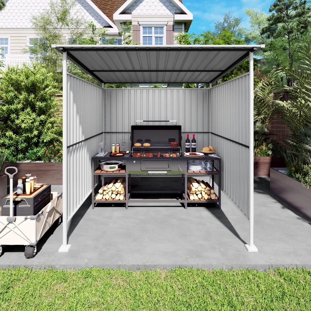 6x6 ft Heavy-Duty Galvanized Steel Frame Rectangular Open Front Storage Tent, All-Weather Outdoor Camping Canopy Shed, Windproof UV-Resistant Single Unit for Backyard Equipment Storage, 6X6 Ft Size, Heavy-Duty Frame