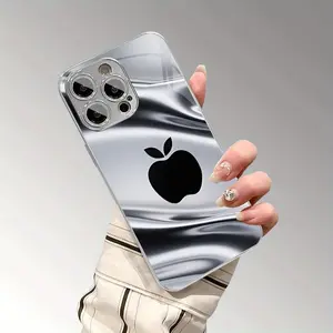 High-end Personality Black Apple Pattern Electroplated Silver Glass Phone Case Suitable for iPhone 17/17Pro/17Air/17ProMax, 16 Pro Max/16 Plus/16 Pro/16, 15 Pro Max/15 Plus/15 Pro/15, 14 Pro/14, 13 Pro Max/13 Pro/13, 12 Pro Max/12 Pro/12, 11 Pro Max/11 Pr