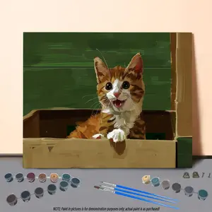 Cute Cat Pattern DIY Painting By Numbers Kit without Frame, DIY Acrylic Paint By Numbers Kit with Tools, Wall Art Decor for Home Living Room Bedroom