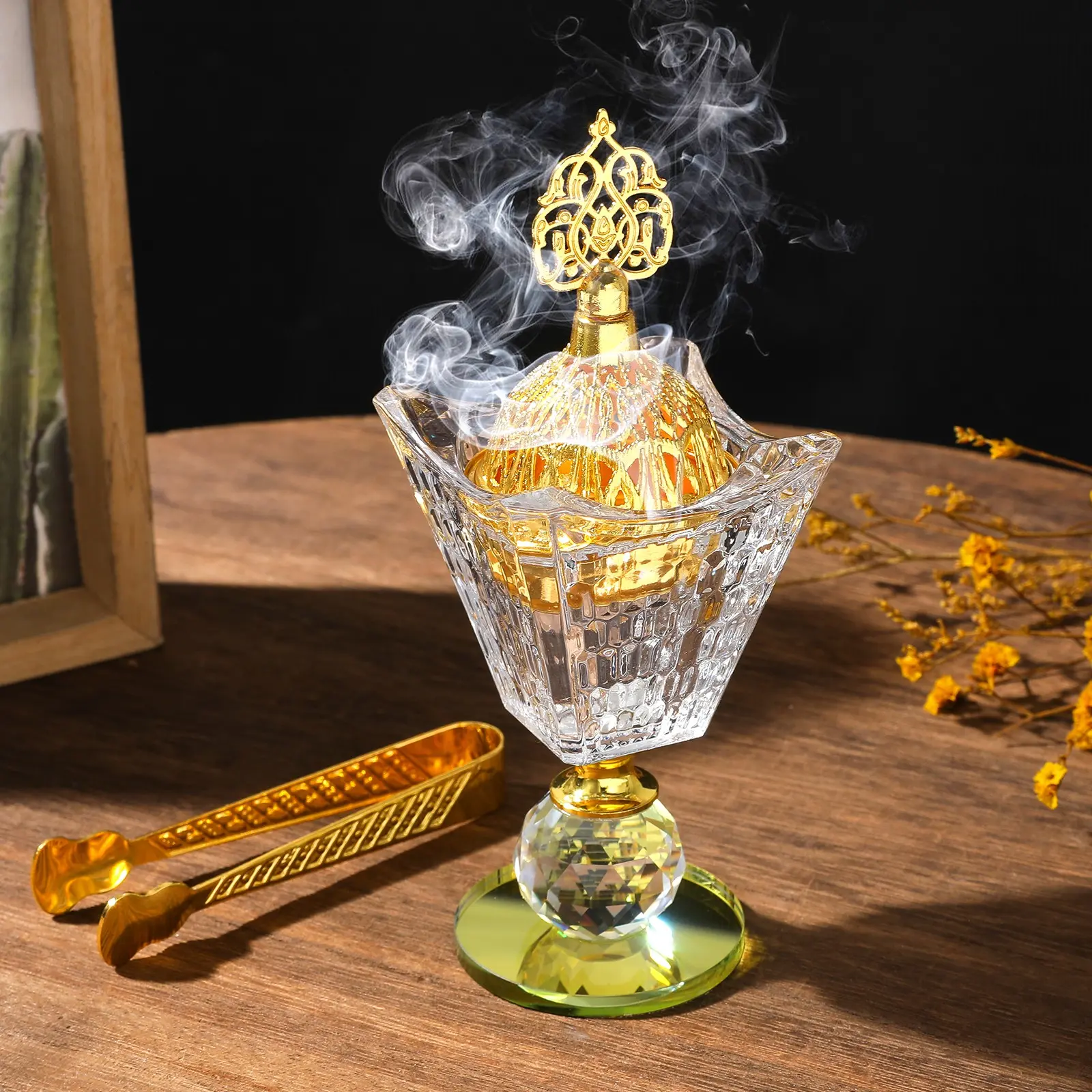Luxury Crystal Incense Burner, Vintage, with Clip, Home Desktop Decor, Elegant Aroma Diffuser, Perfect for Living Room