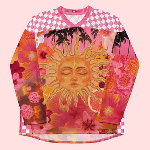 Cosmic Disco Sun Rave Jersey – Eternal Sunshine Hockey Shirt, Psychedelic Festival Outfit, Trippy Y2K Clubwear, Long Sleeve Rave Top