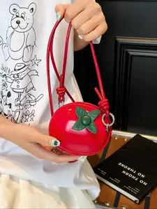 Fashion Colorblock Mini Cute PU Fabric Zipper Closure Tomato Shape Shoulder Crossbody Bag, Perfect for Office, School, Work, Travel