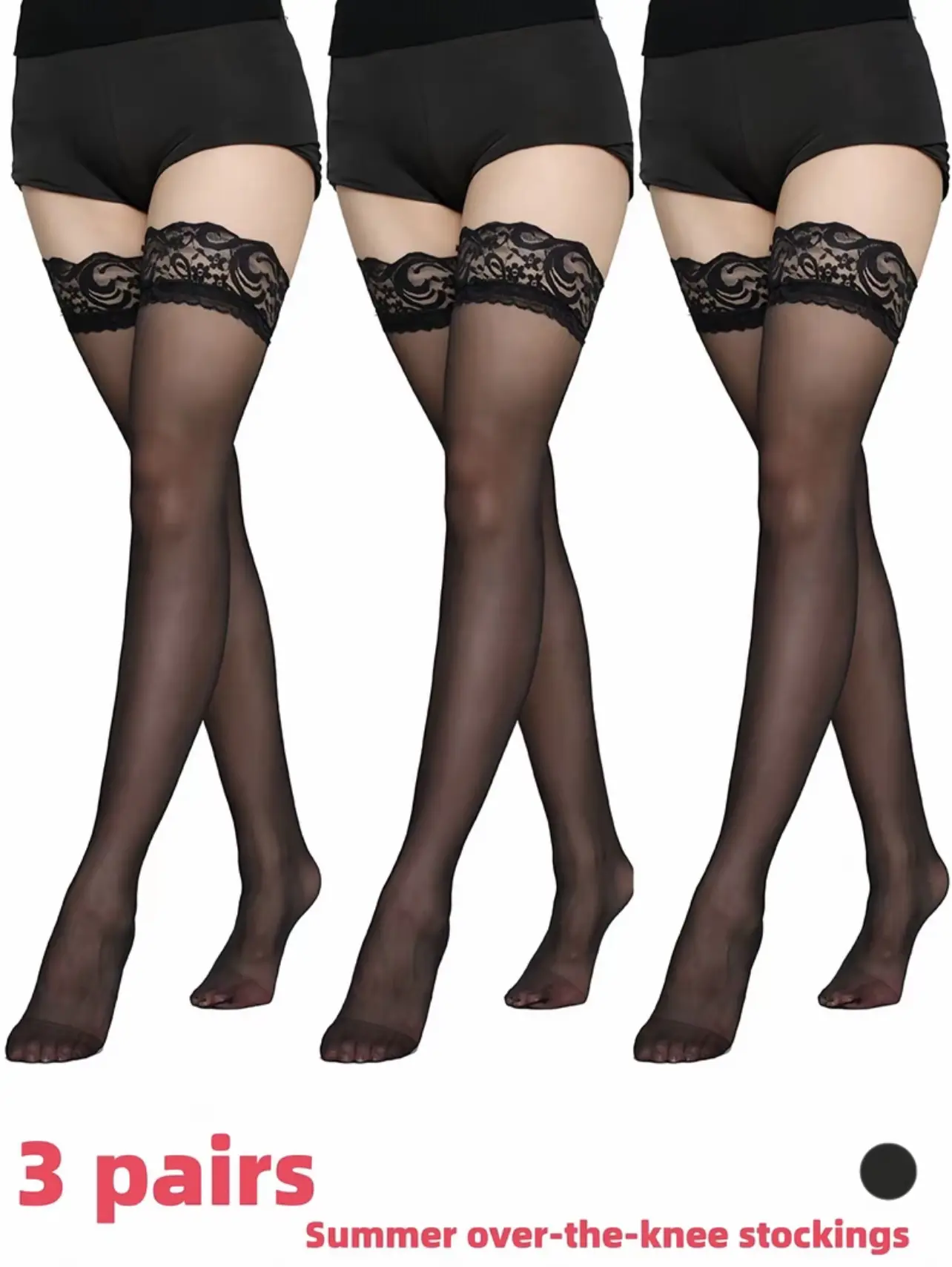 Women's 3-Pair High-Stretch Lace Floral Thigh-High Socks - Breathable Sheer Contrast Pantyhose, Chic Look Daily Wear Stockings for Spring Summer Fall, Floral Lace
