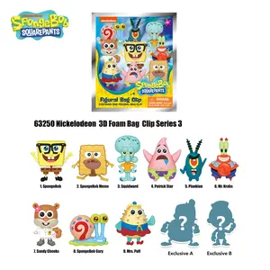 1PC Officially licensed SpongeBob SquarePants 3D animated blind box keychain featuring random characters like SpongeBob Patrick Star Squidward Tentacles Mr. Krabs and other friends from Bikini Bottom. Includes one adorable PVC collectible charm