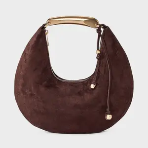 Metal Handle Crescent Saddle Handbag - A New Day Brown