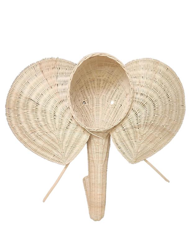 WorldBazzar HUGE Handmade 32" RATTAN ELEPHANT Wicker Head Wall Décor Home Trophy Animal Taxidermy Kids Room Sculpture