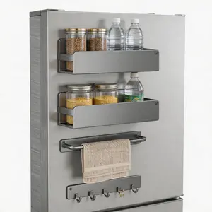 Magnetic Fridge Organizer Rack - Wall-Mounted Side Storage Shelf for Refrigerator - Multi-Purpose Magnetic Spice Rack & Paper Towel Holder - Heavy Duty Space Saving Kitchen Storage Organizer - No Drilling Required decor