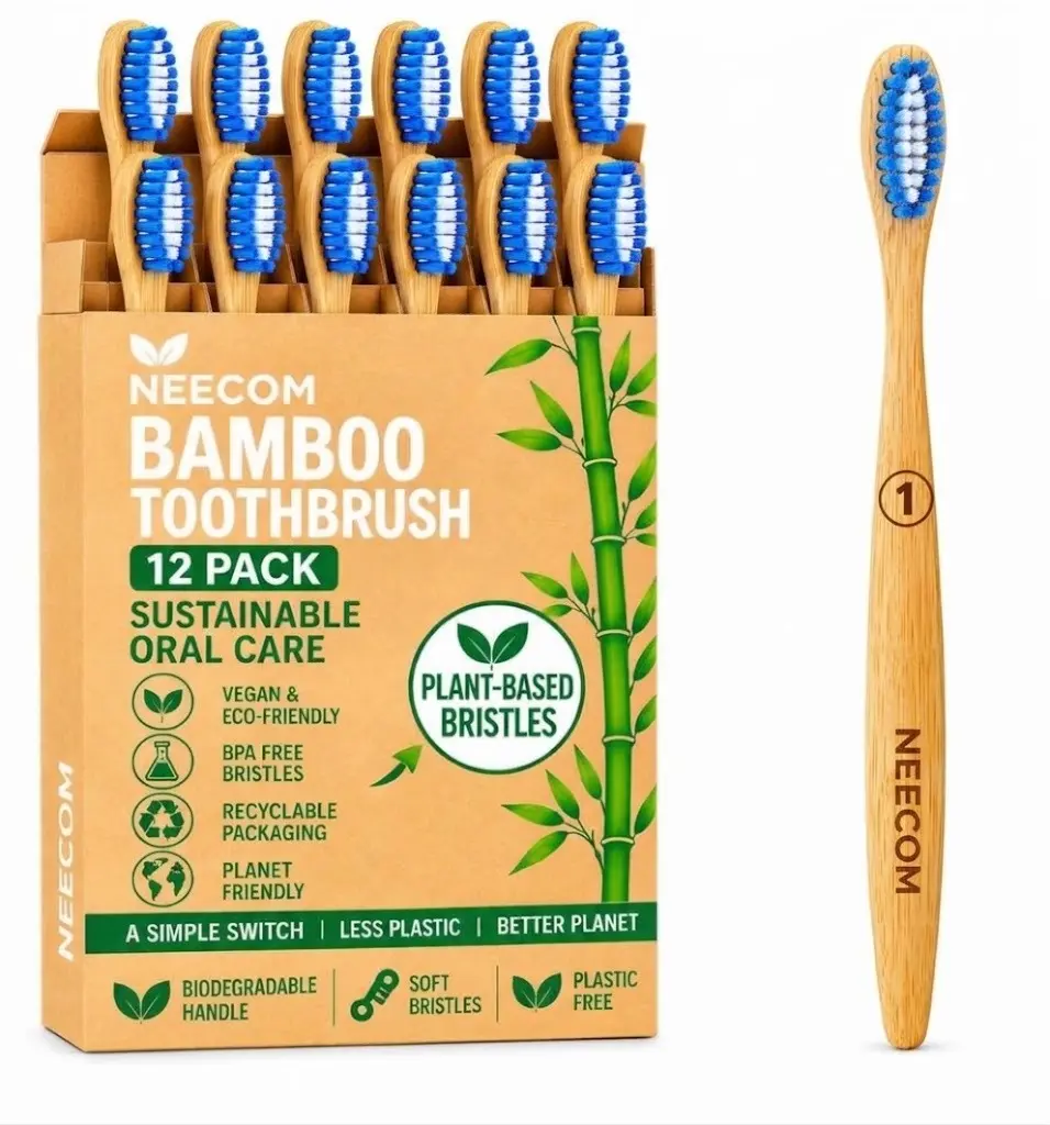12 Pack Bamboo Toothbrushes, Plant-Based Soft Bristles  Plastic Free Toothbrush Non Toxic Natural Organic Toothbrush, Wooden Non Plastic Toothbrushes, All Natural Biodegradable