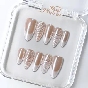 NailPhoria FROSTY PEARL -SUMMER Handmade Press-On Nails | Reusable, Salon-Quality, Long-Lasting, Glossy Design