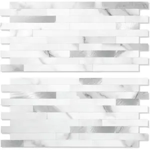 2026 New Peel and Stick Stone Backsplash, PVC Wall Tiles Stick on Tiles for Backsplash,, Fireplace (40 Sheets, Marble White)