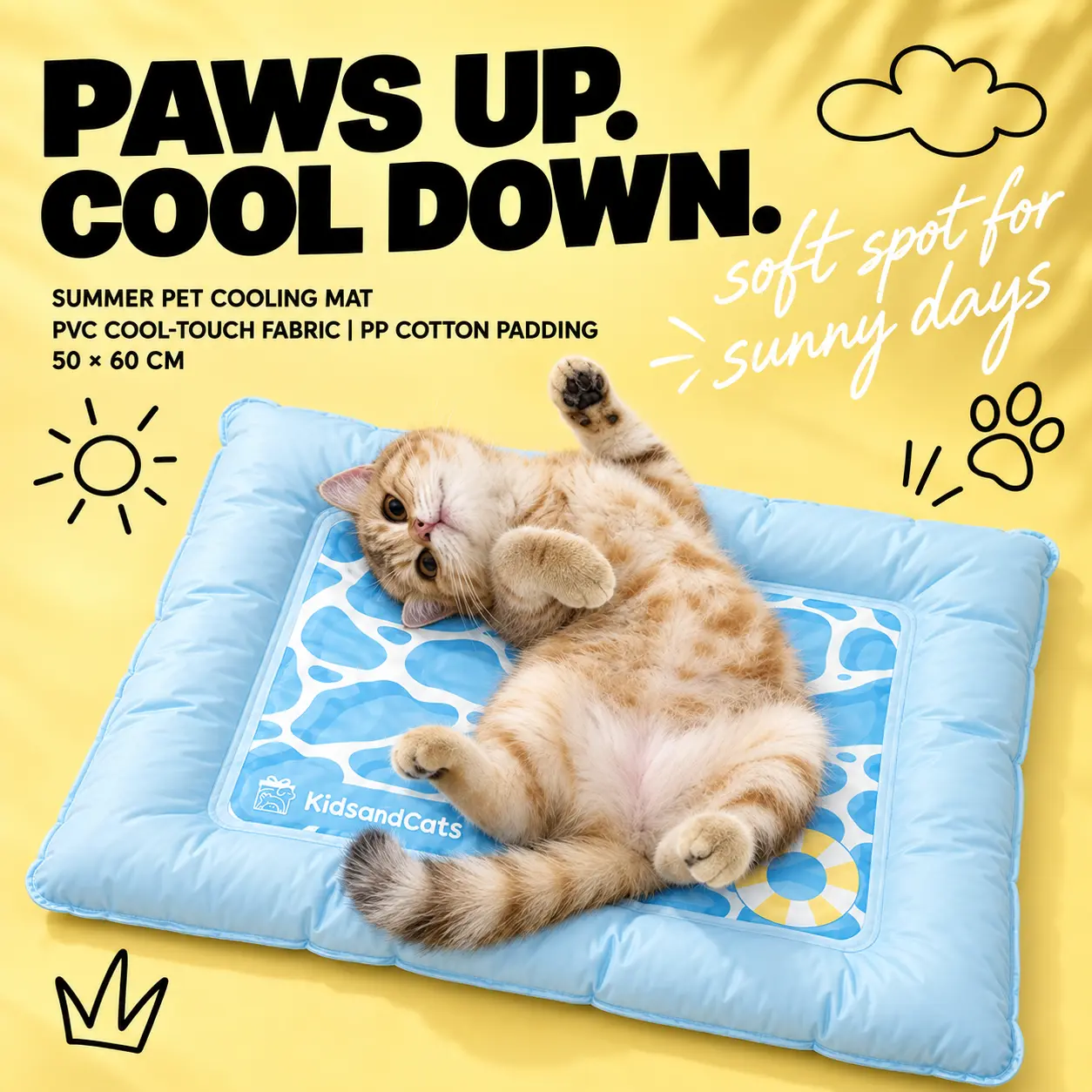 Cooling Gel Mat for Cats, Portable Cool-Feeling Resting Pad for Indoor Cats and Kittens, Wipe-Clean Summer Pet Mat for Bed, Carrier, Sofa and Floor