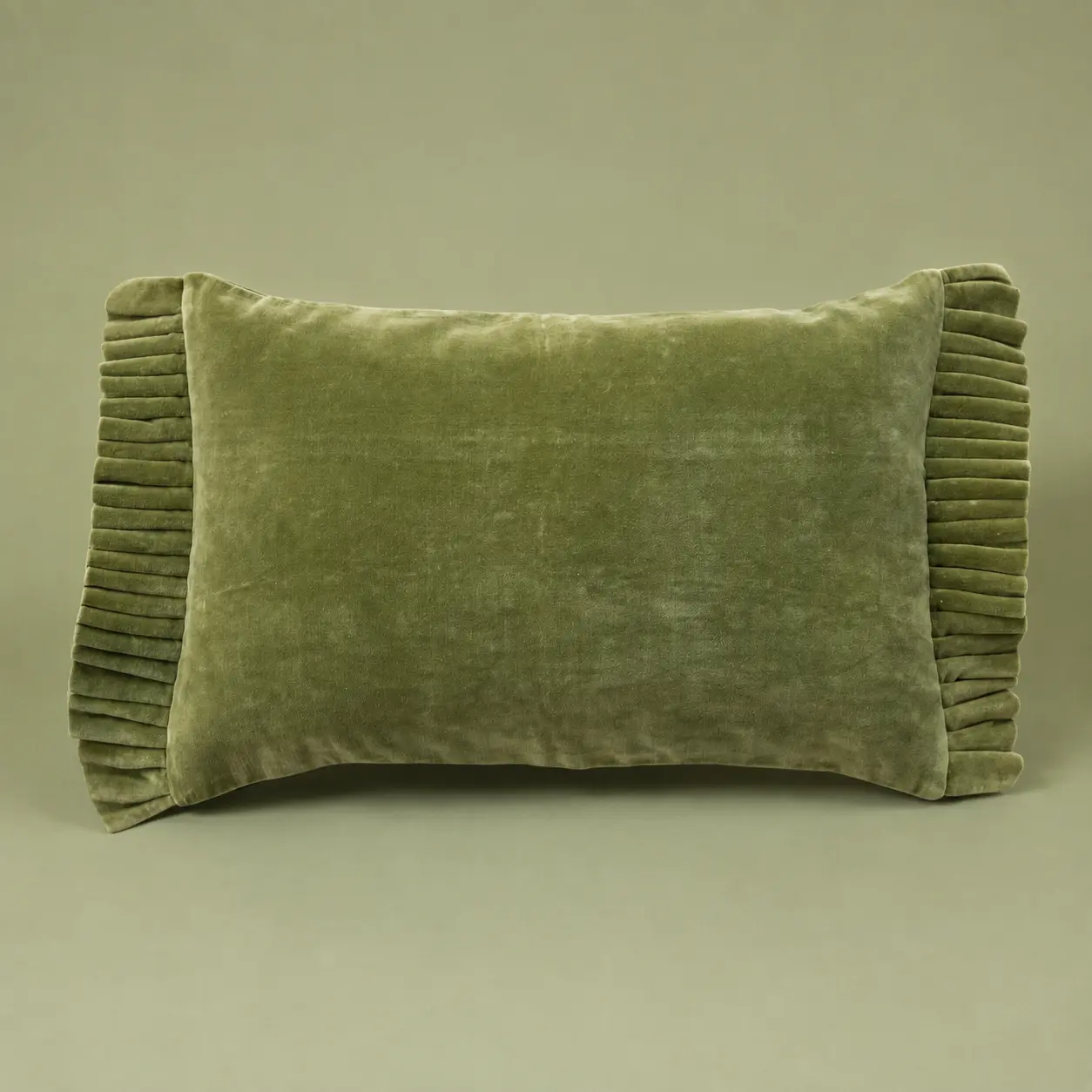 Velvet Lumbar Pillow w/Ruffle Trim | Green