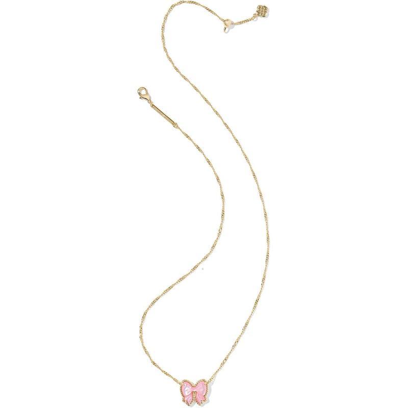 Charming 14K Gold Plated Necklace with Adorable Pink Bow Accent