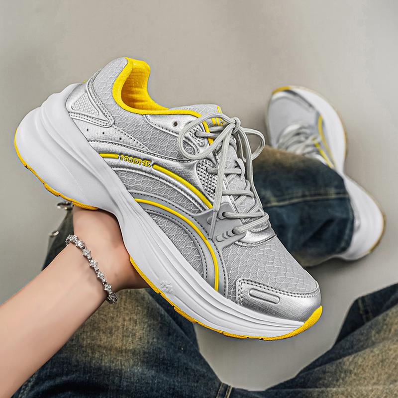 Men's Retro Chunky Color-Block Casual Platform Sneakers - Airy Mesh, Lace-Up, Cushioned, All-Seasons Athletic Sneaker Footwear, Urban Bold Style, Platform Sole