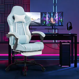 Gaming Chair Ergonomic Computer Chair with Footrest ＆ Lumbar Support, Height Adjustable Game Chairs with 360°-Swivel Seat and Headrest for Adults Office, Blue