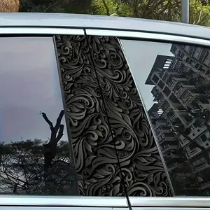 Car Black Gold 3D Floral Carved B Pillar Decal - 3D Tribal Totem Universal Window Pillar Sticker