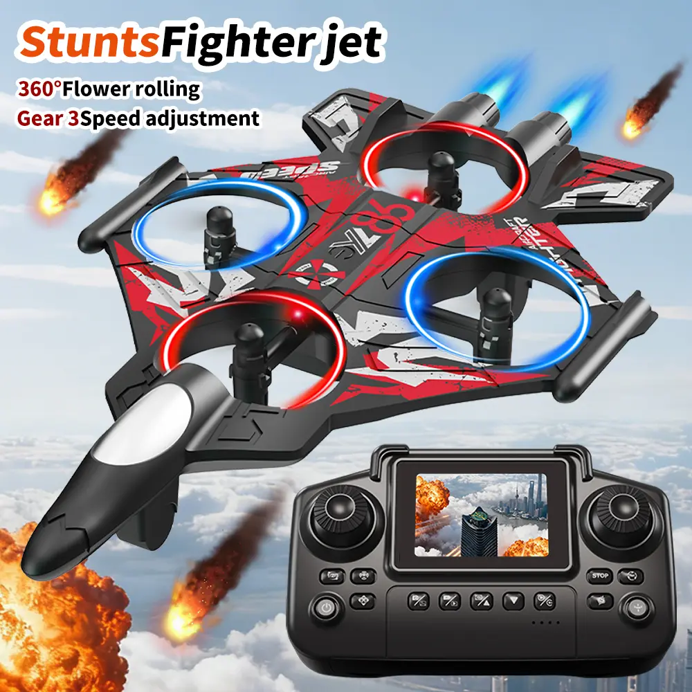 【Father's Day Gift】2.4G RC Fighter Jet Drone, 360° Stunt Roll, LED Lights, 3 Speed Modes, Altitude Hold, One Key Takeoff/Landing, Headless Mode, EPP Foam Plane, Ideal Birthday & Children's Day Gift for Kids