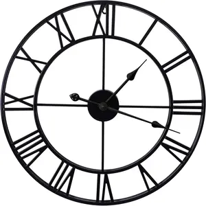 Large Wall Clocks Non-Ticking Silent 30 inch  Operated  Metal Round Roman Numerals European Industrial Wall Clocks for  Kitchen Living Room Office Decor