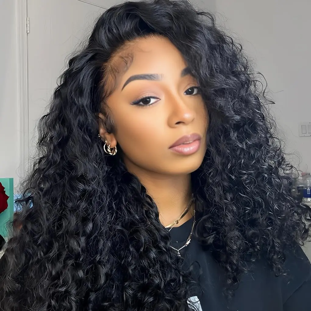 [3 In 1 Half Wigs] 250% Density Glueless Deep Wave Half Wig Human Hair Glueless Wigs Human Hair Deep Curly for Women Drawstring Seamless Flip Headband Wig Beginner Friendly backtoschool