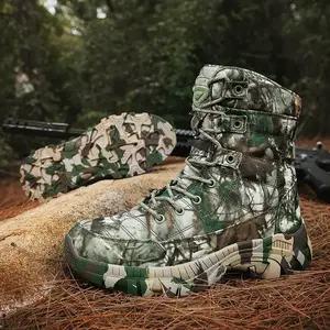 Men’s Tactical Boots – Camouflage, lightweight, comfortable all-weather work boots for motorcycle riding, combat, and hiking; safe outdoor shoes with a non-slip rubber sole and adjustable lacing height