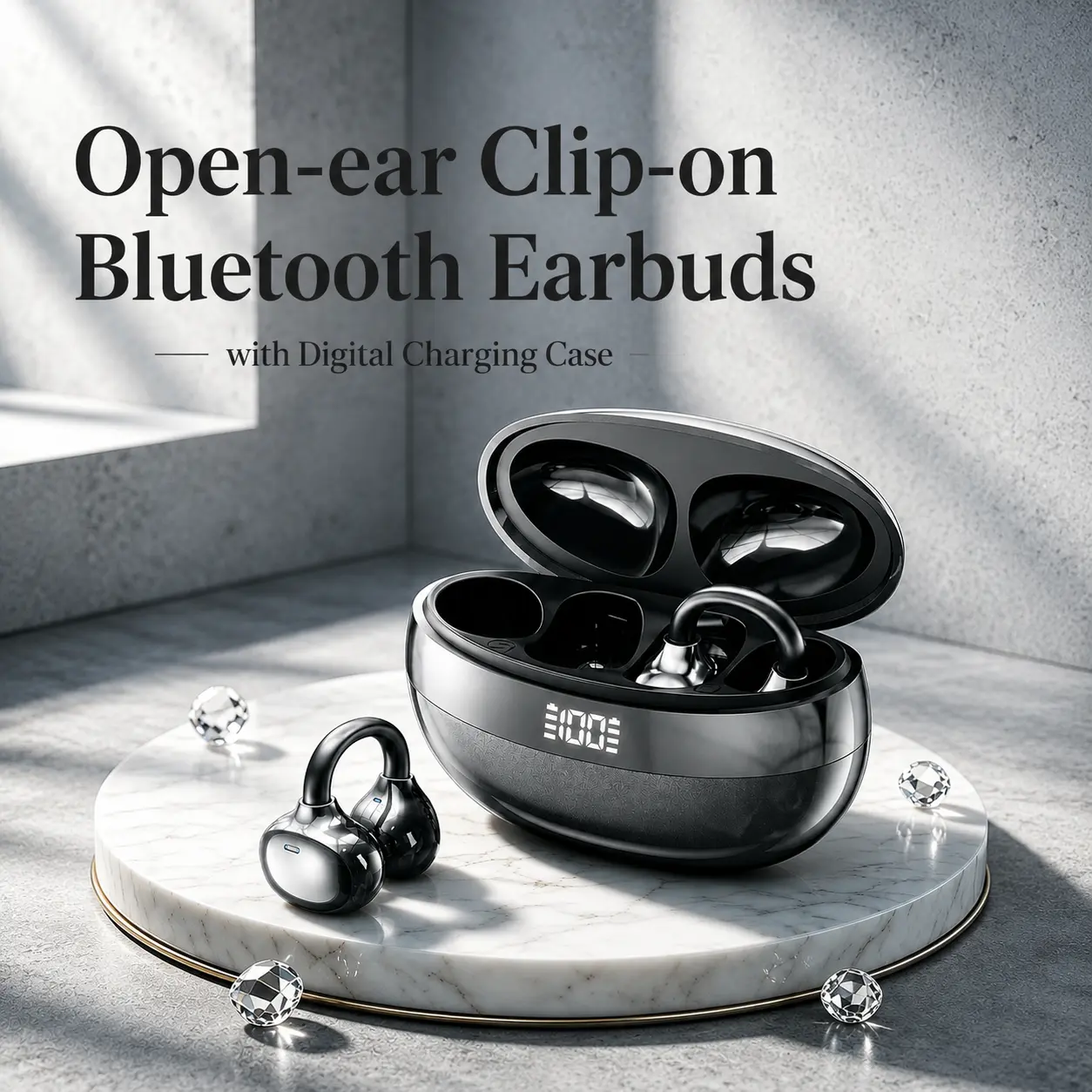 TWS V6.0 Wireless Bluetooth Headphones, IPX5 Rated Ear Hook Earbuds with Mic, Stereo Hi-Fi Sound, Noise Reduction, Wireless Link, Water-Resistant Ear Clip Audio Devices