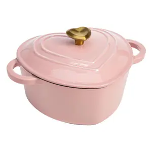 ZY Heart-Shaped Enameled Cast Iron Dutch Oven, 2Qt, Oven Safe 500°F, All Stovetops, Pink Cookware Pot