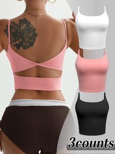 women's solid color sleeveless sports bra, breathable comfortable backless sports bra, ladies sportswear for indoor outdoor wear, workout bras, fitness training clothes, yoga bra, yoga gym activewear, wireless sports bra, summer athletic wear